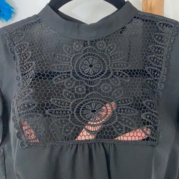 Black Babydoll Blouse with Lace Detail - Picture 4 of 4